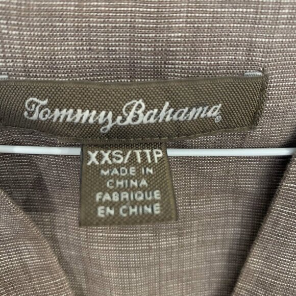Tommy Bahama Brown Linen Dress w/ tie front, spread collar, roll sleeve size XXS - Picture 2 of 7